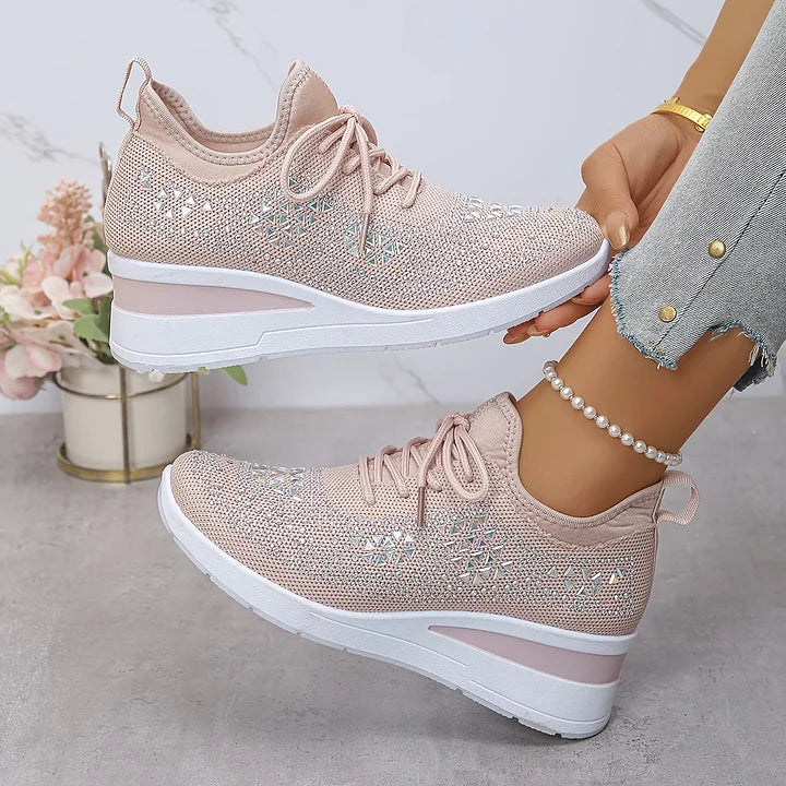 Merritt | Women's Rhinestone Knit Wedge Trainers