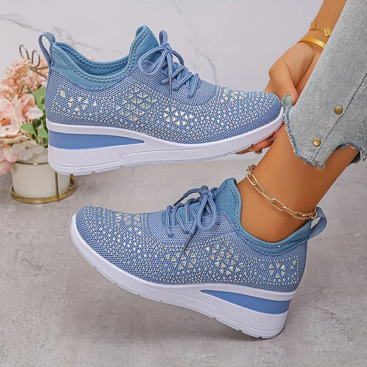 Merritt | Women's Rhinestone Knit Wedge Trainers
