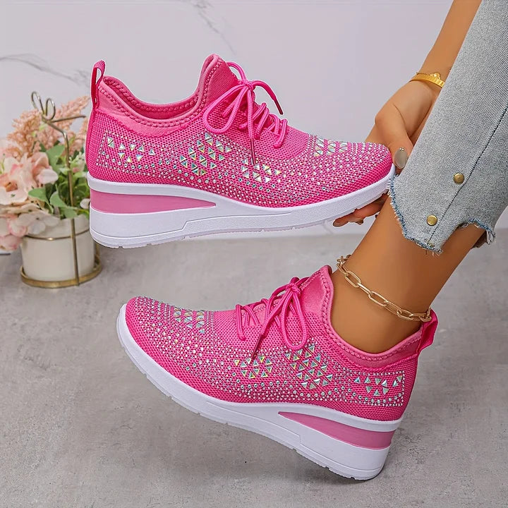 Merritt | Women's Rhinestone Knit Wedge Trainers