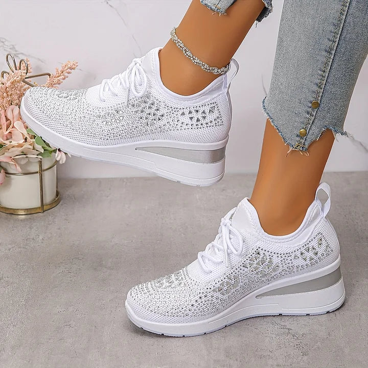 Merritt | Women's Rhinestone Knit Wedge Trainers