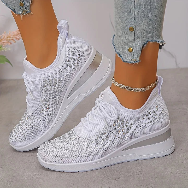 Merritt | Women's Rhinestone Knit Wedge Trainers