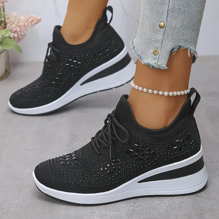 Merritt | Women's Rhinestone Knit Wedge Trainers
