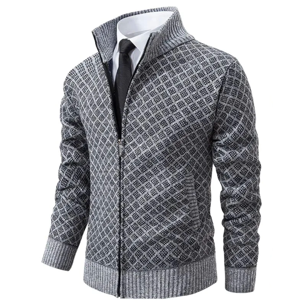 Miles | Men's Diamond Knit Zip Up Cardigan
