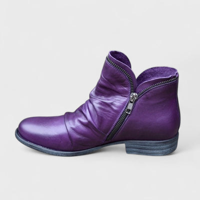 Mirabel | Women's Leather Ruched Zip Ankle Boots