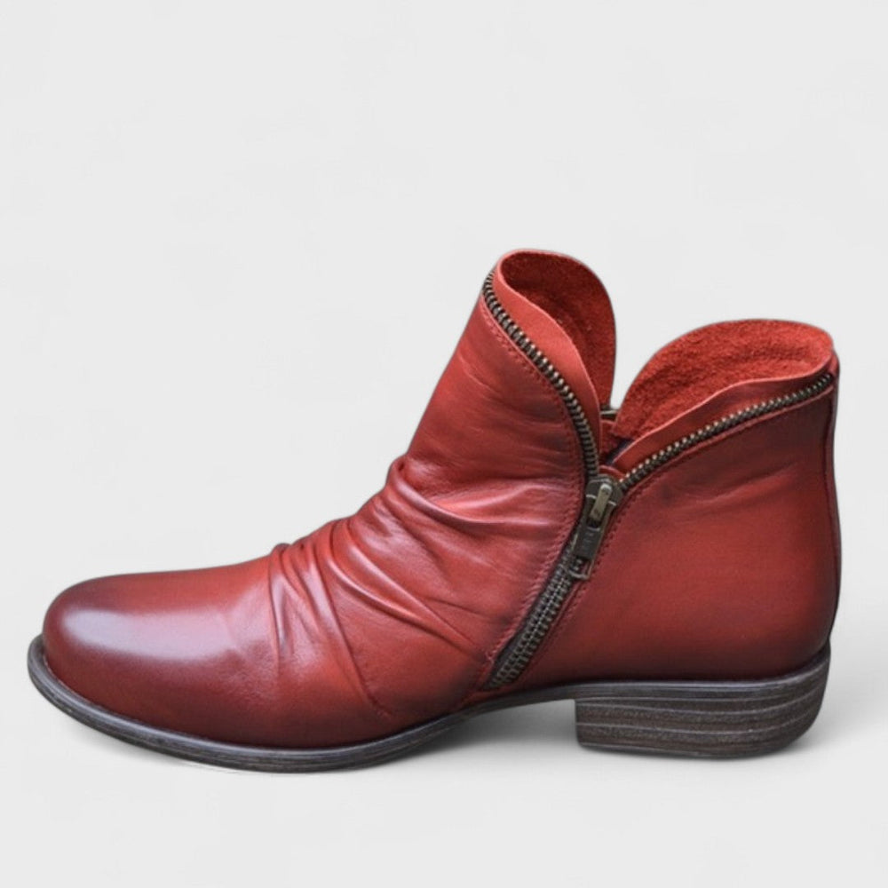 Mirabel | Women's Leather Ruched Zip Ankle Boots