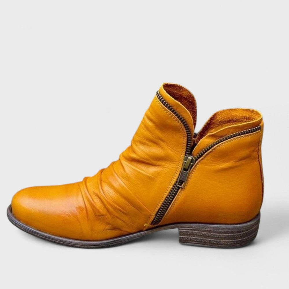 Mirabel | Women's Leather Ruched Zip Ankle Boots