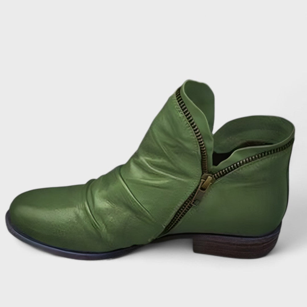 Mirabel | Women's Leather Ruched Zip Ankle Boots