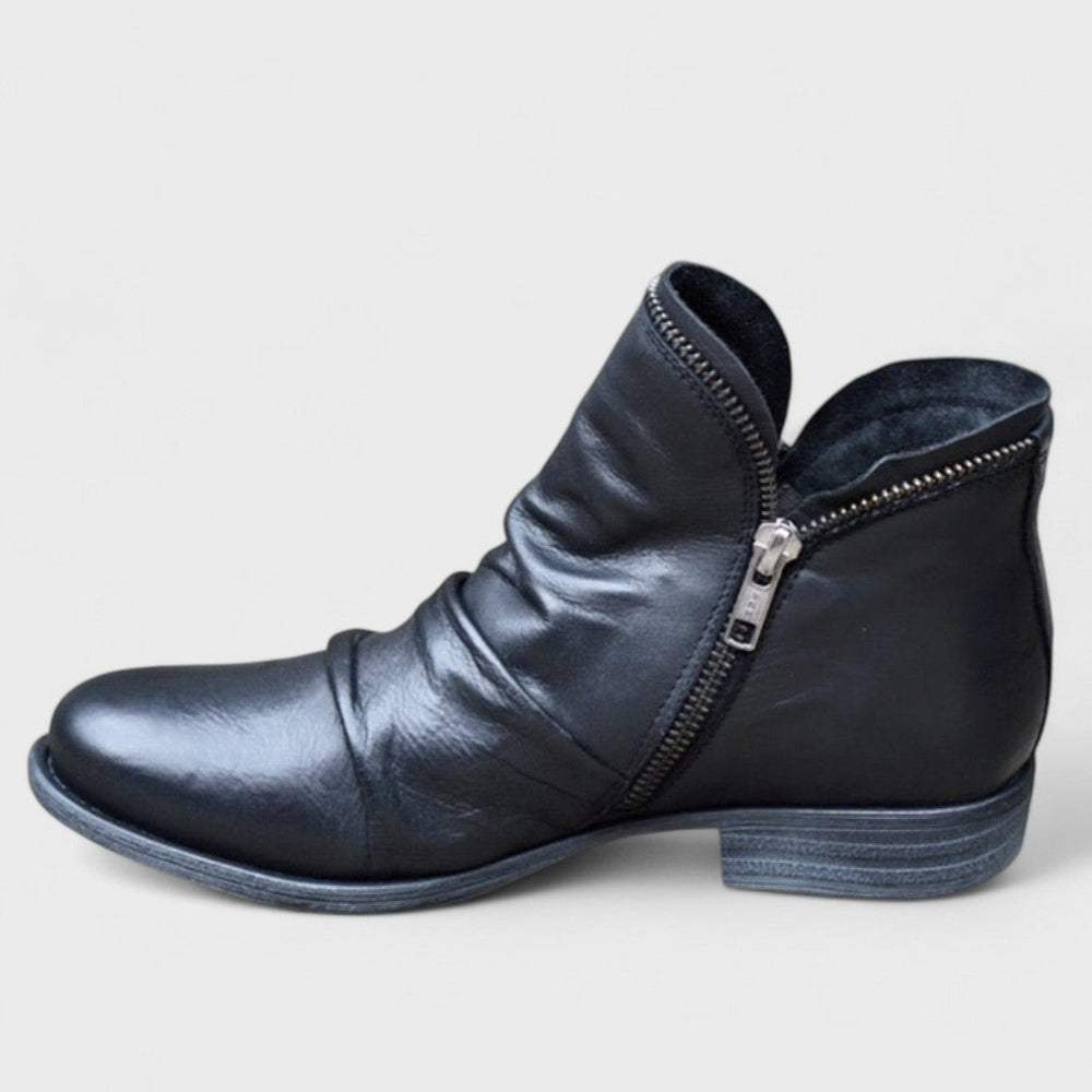 Mirabel | Women's Leather Ruched Zip Ankle Boots