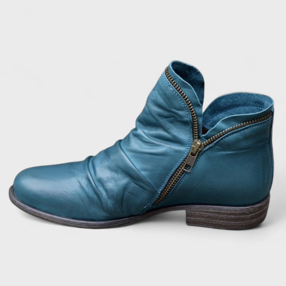 Mirabel | Women's Leather Ruched Zip Ankle Boots