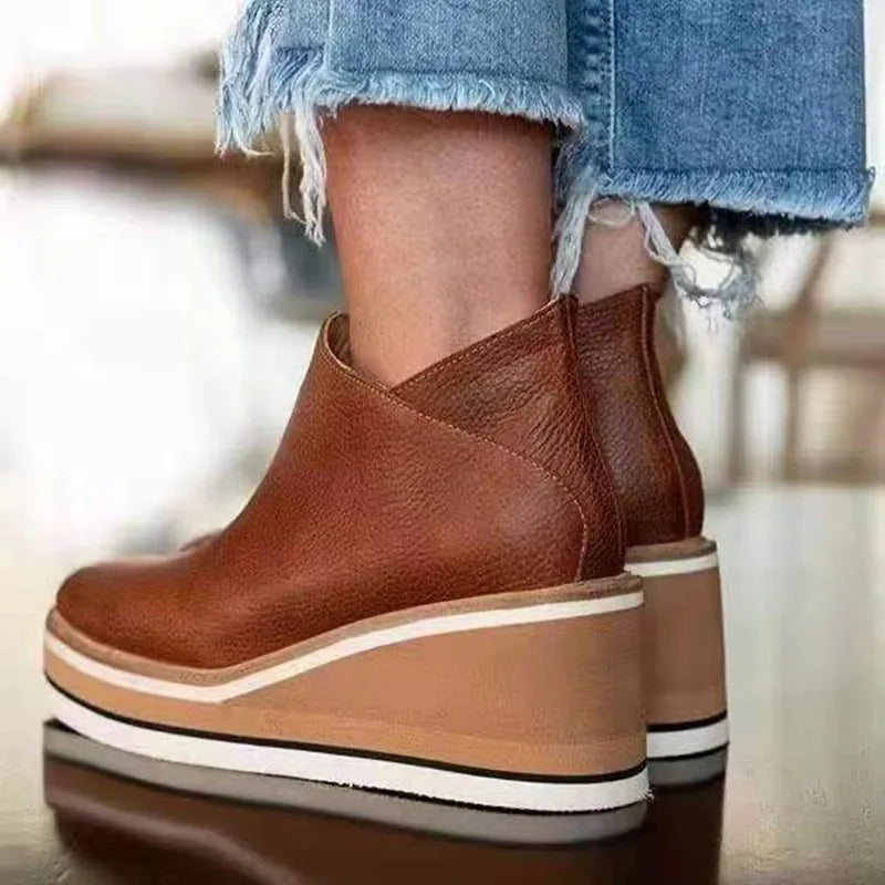 Miriam | Women's Faux Leather Wedge Ankle Boots