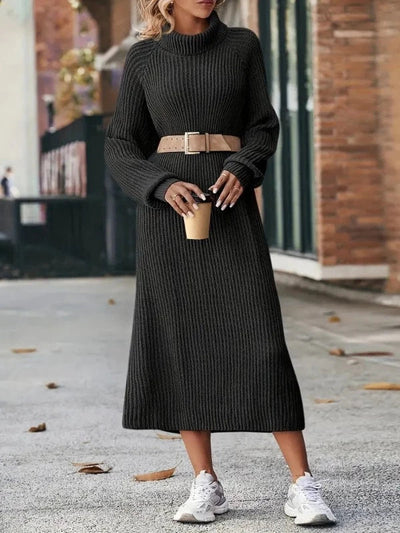 Philippa | Women's Roll Neck Ribbed Jumper Dress