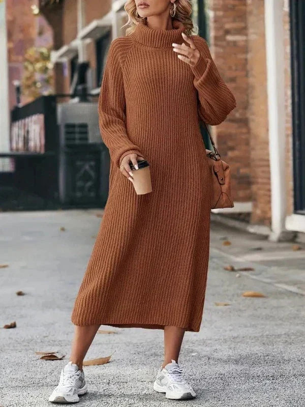 Philippa | Women's Roll Neck Ribbed Jumper Dress