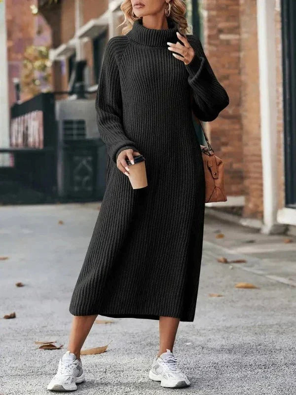 Philippa | Women's Roll Neck Ribbed Jumper Dress