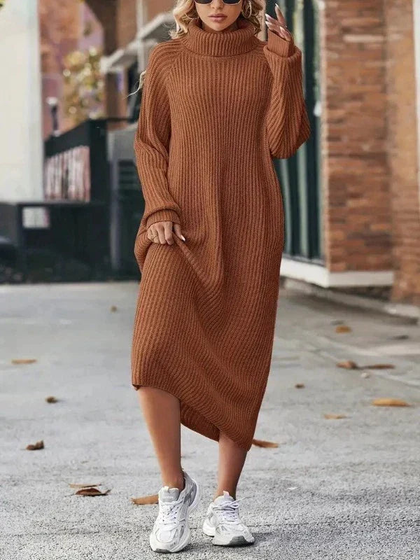 Philippa | Women's Roll Neck Ribbed Jumper Dress