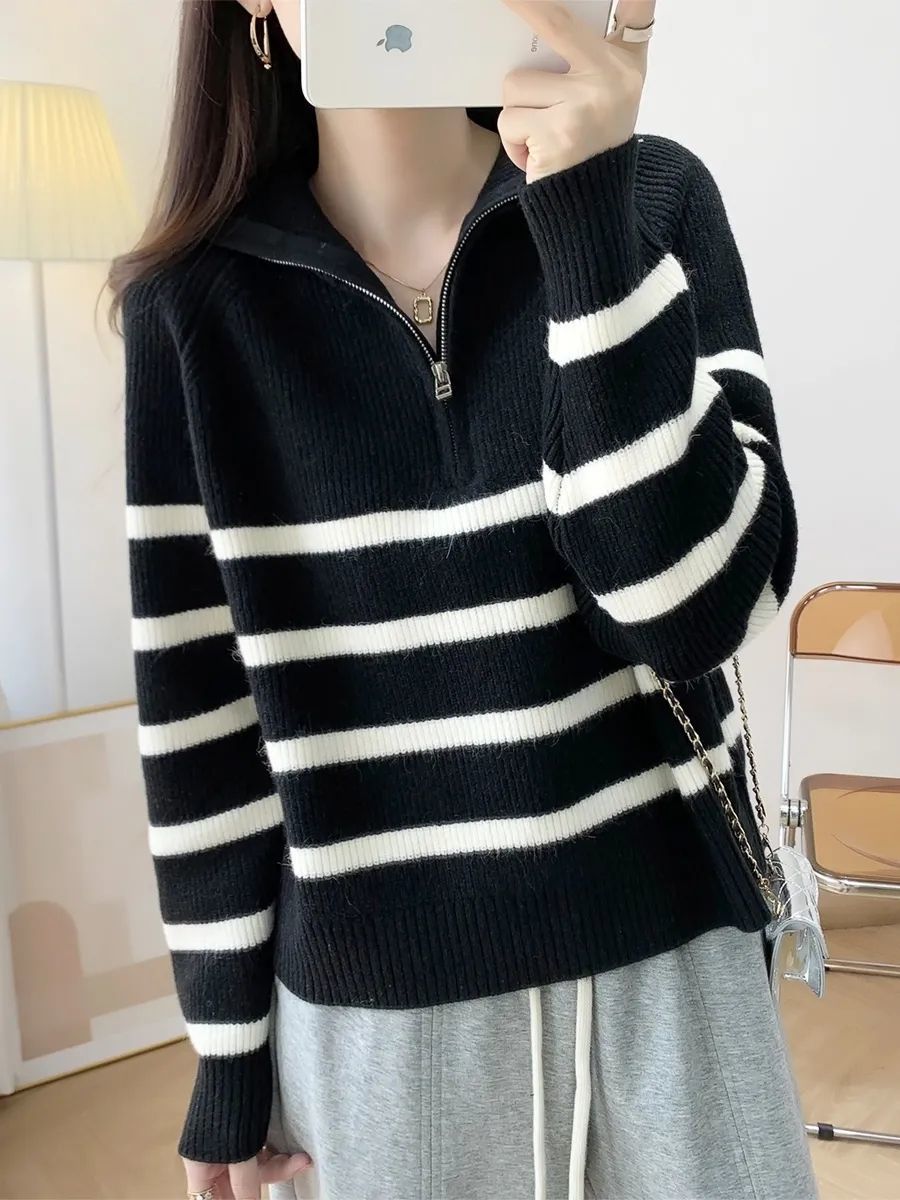 Rowena | Women's Striped Half Zip Jumper
