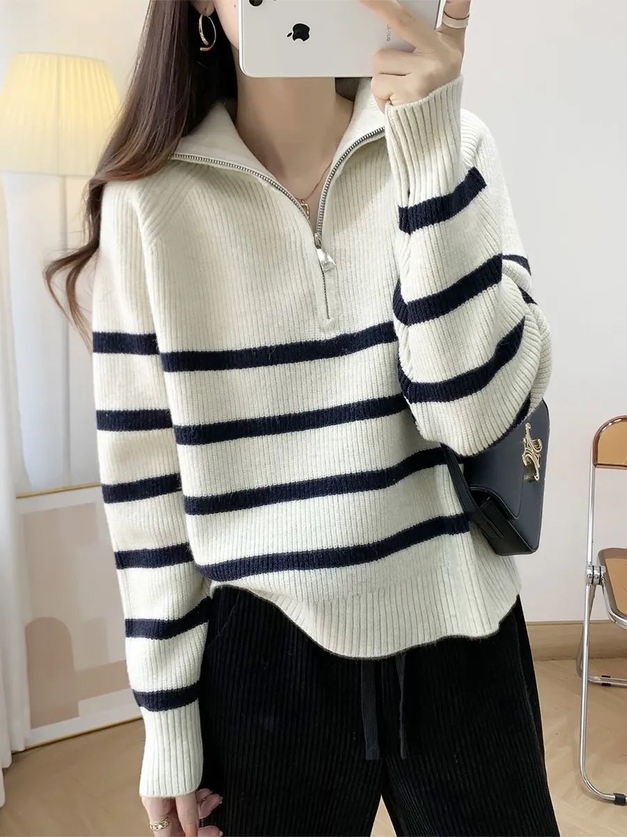 Rowena | Women's Striped Half Zip Jumper