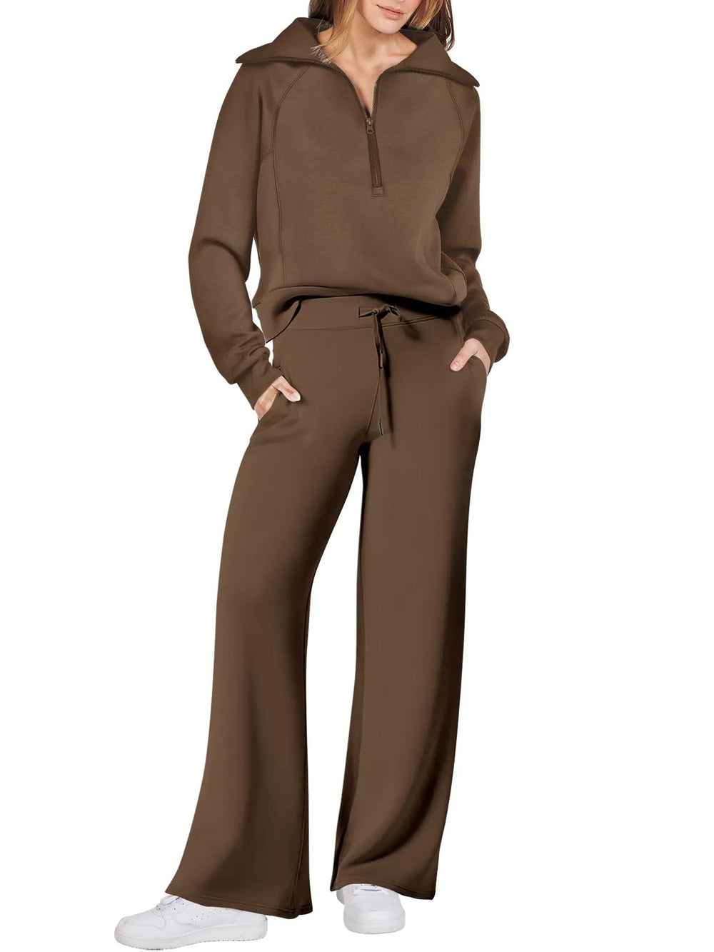 Vada | Women's Half Zip Wide Leg Lounge Set
