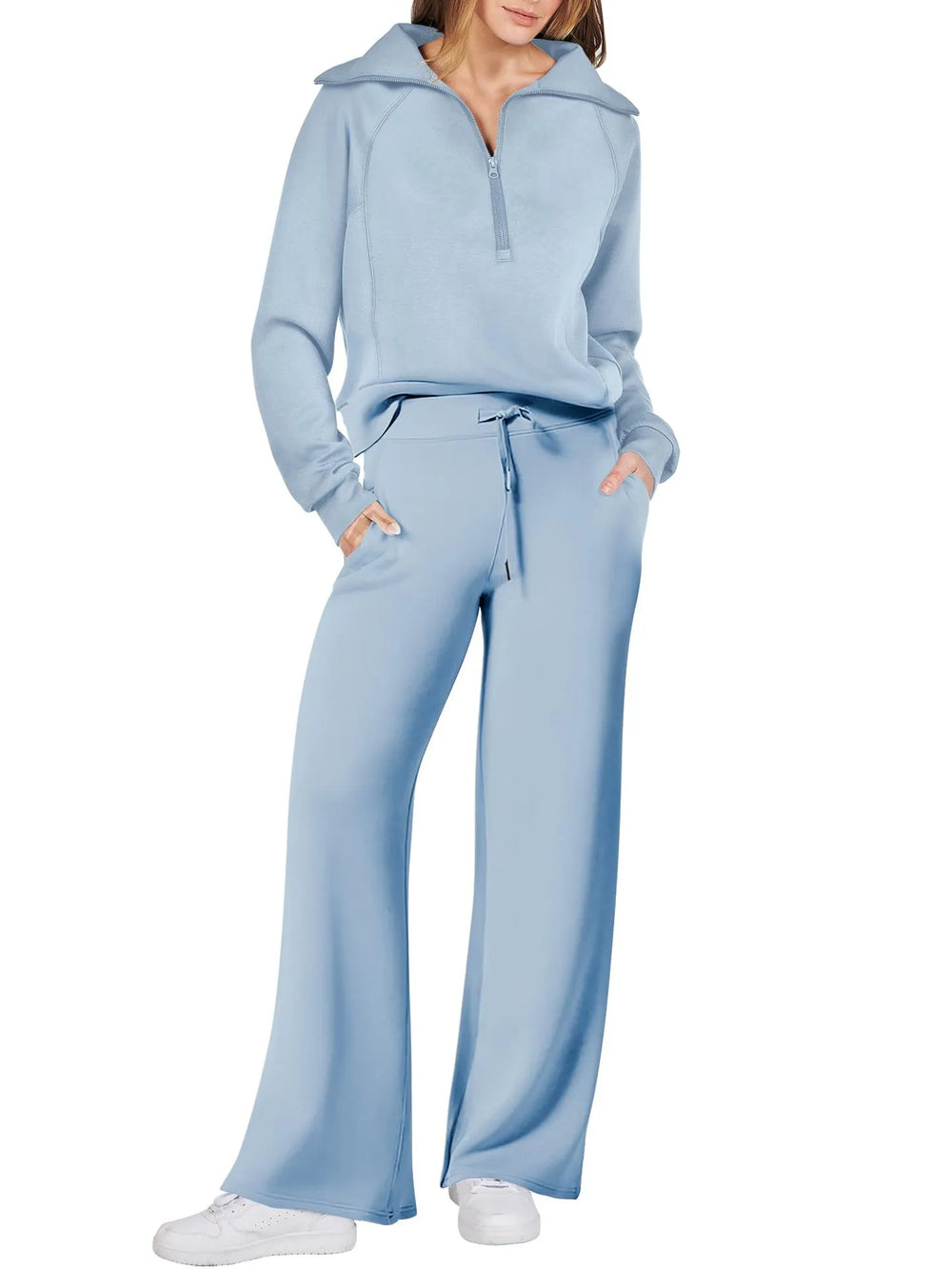 Vada | Women's Half Zip Wide Leg Lounge Set