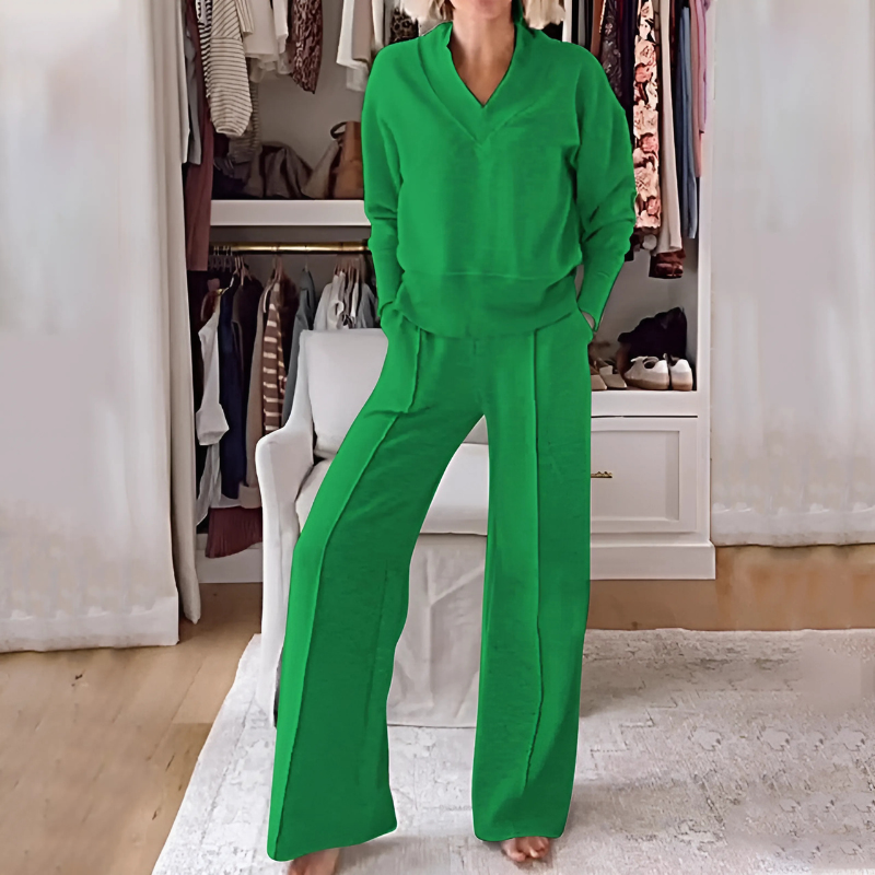 Valentina | Women's V-Neck Wide Leg Lounge Set