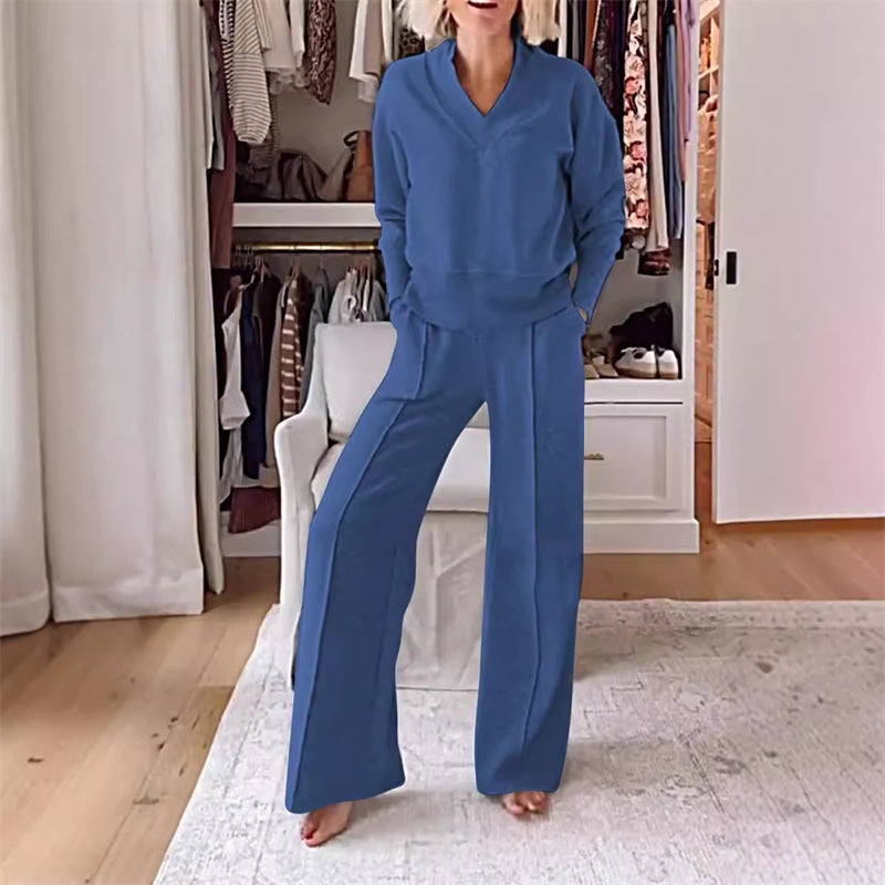 Valentina | Women's V-Neck Wide Leg Lounge Set