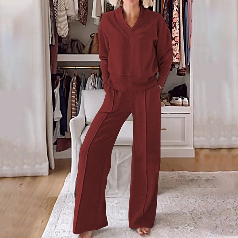 Valentina | Women's V-Neck Wide Leg Lounge Set